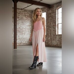 NWT POL Slit Crochet Strap Sleeveless Blush Maxi Dress